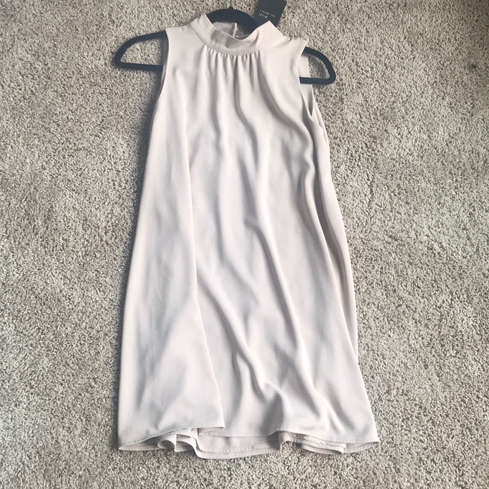 nude high neck mini dress